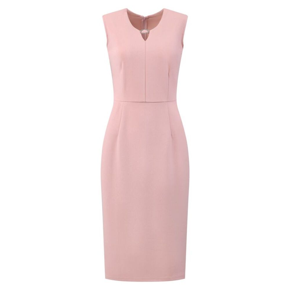 Women's Sleeveless Pencil Dress Choker V Neck Work Knee Length Dress Pink